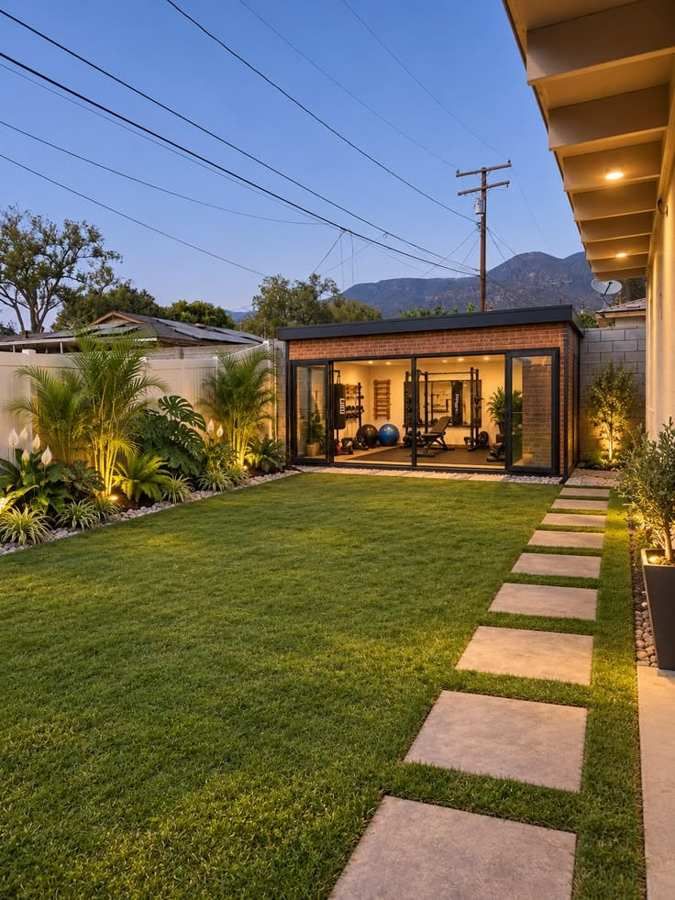 Lawn and stepping-stone walkway